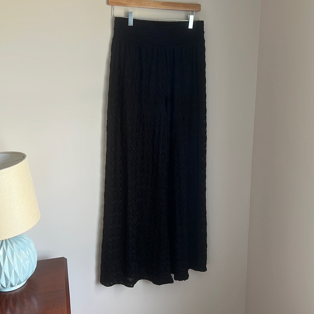 Black crochet beach cover up pants